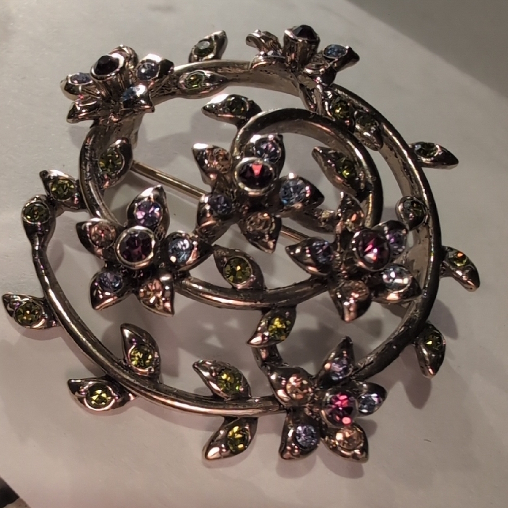 Monet Floral Brooch with Multicolor Stones Accents - Picture 2 of 8